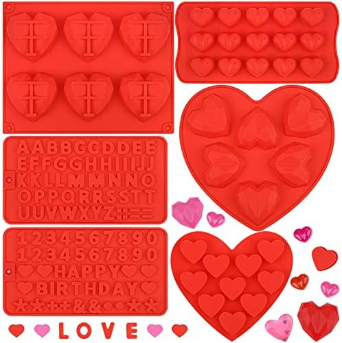MCEAST 6 Pieces Valentines Silicone Molds 6 Styles Chocolate Candy Molds Heart-Shaped Silicone Bakin | Amazon (US)