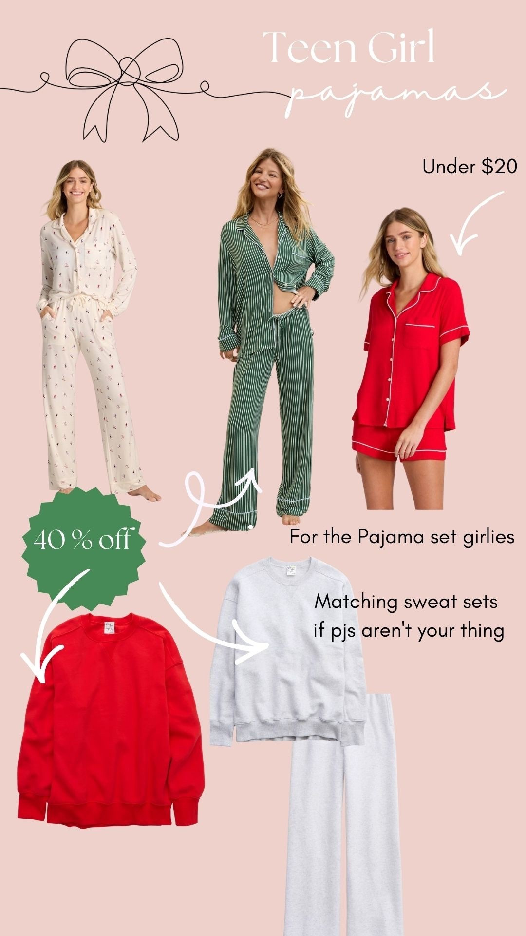 Fav finds for teen girls Christmas jammies! If your girlies aren't into pjs- linked matching sweat sets in my fav cloud line 🫶🏻😘

#LTKGiftGuide #LTKHoliday #LTKSaleAlert