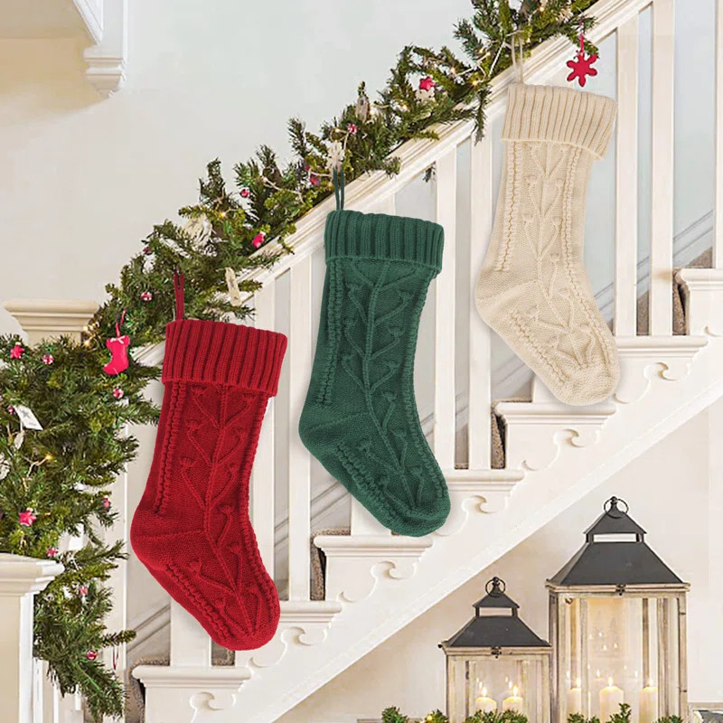 Knitted Christmas Stockings,18" Fireplace Hanging Stockings for Decoration(Red/Green/Beige) | Wayfair North America