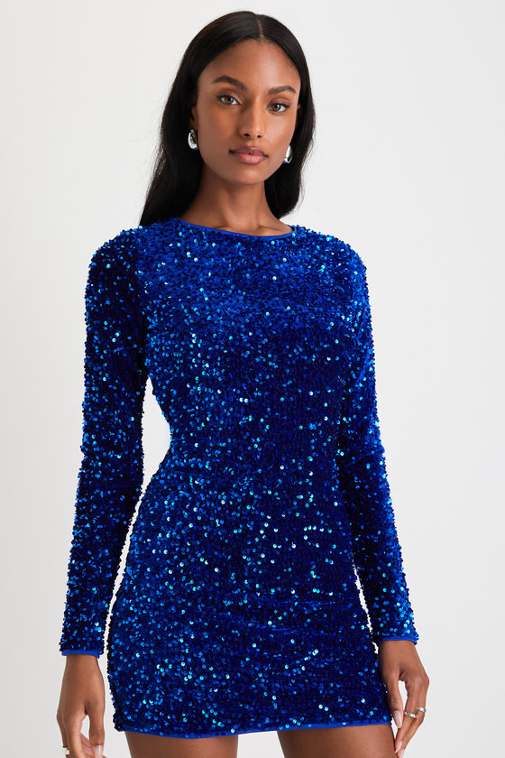 Alluring Radiance Royal Blue Sequin Cutout Bodycon Mini Dress | Lulus