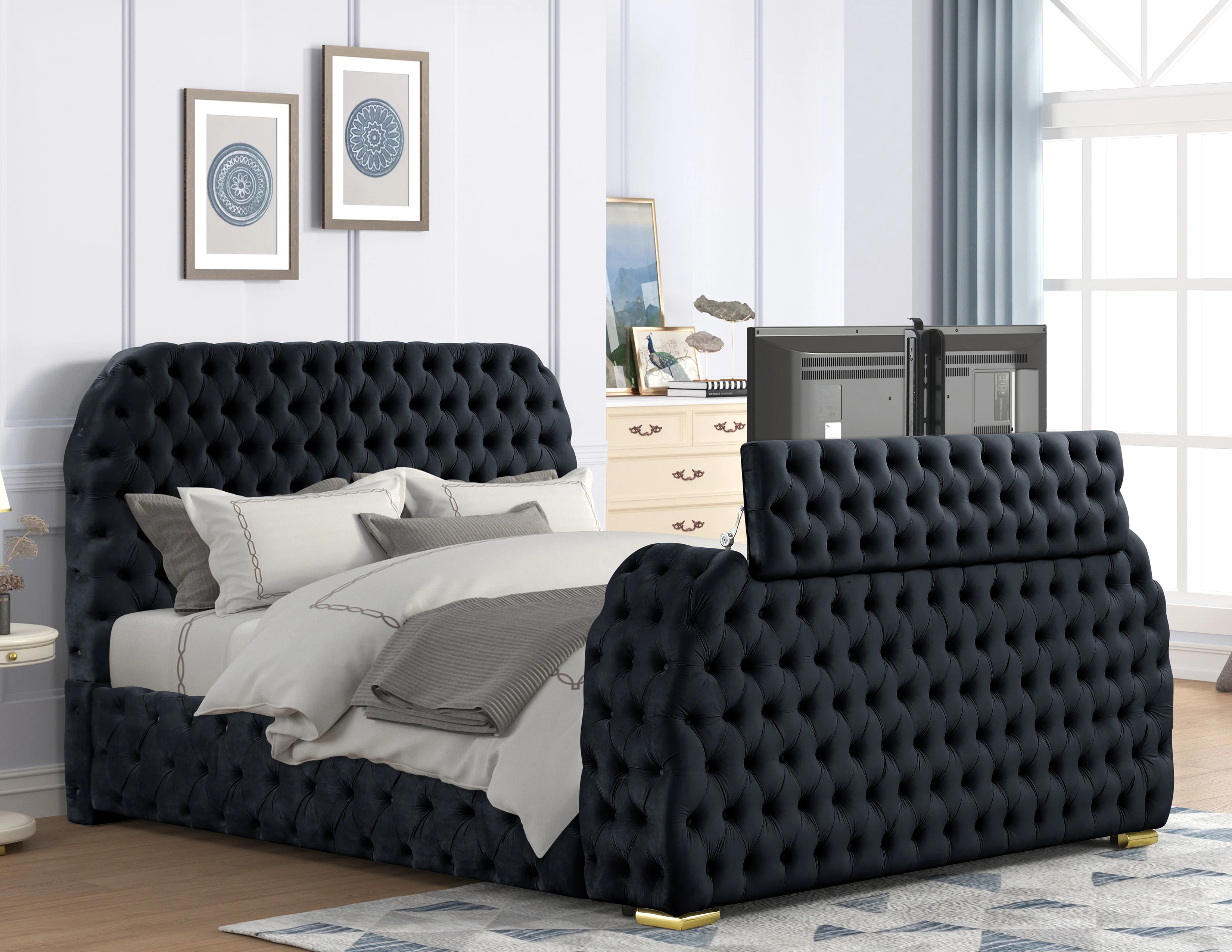 Upholstered Platform Bed With Tv Cabinet & Fireplace Display | Wayfair North America