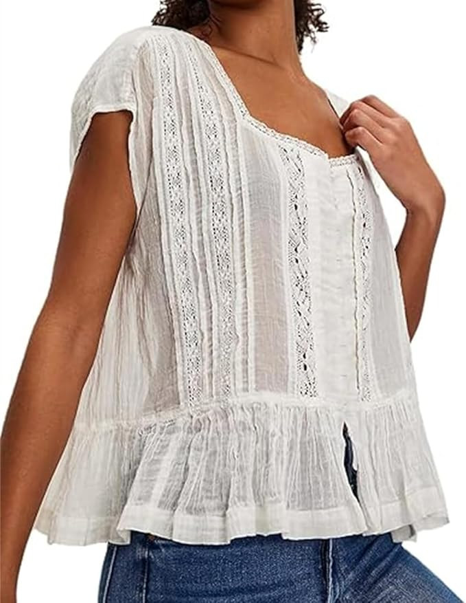 TUWIXIUW Women Pleated Crop Tank Tops Sleeveless Bow Tie Babydoll Peplum Shirt Going Out Blouse L... | Amazon (US)