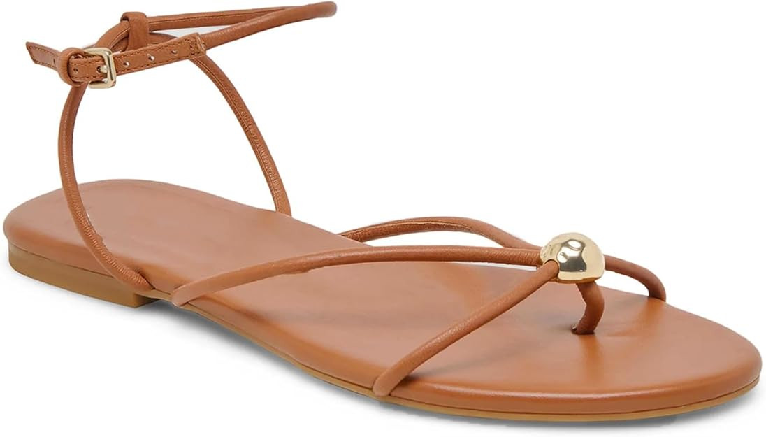 Amazon.com | XBKXMK Brown Strappy Flat Sandals for Women Comfortable Open Round Toe Slingback San... | Amazon (US)