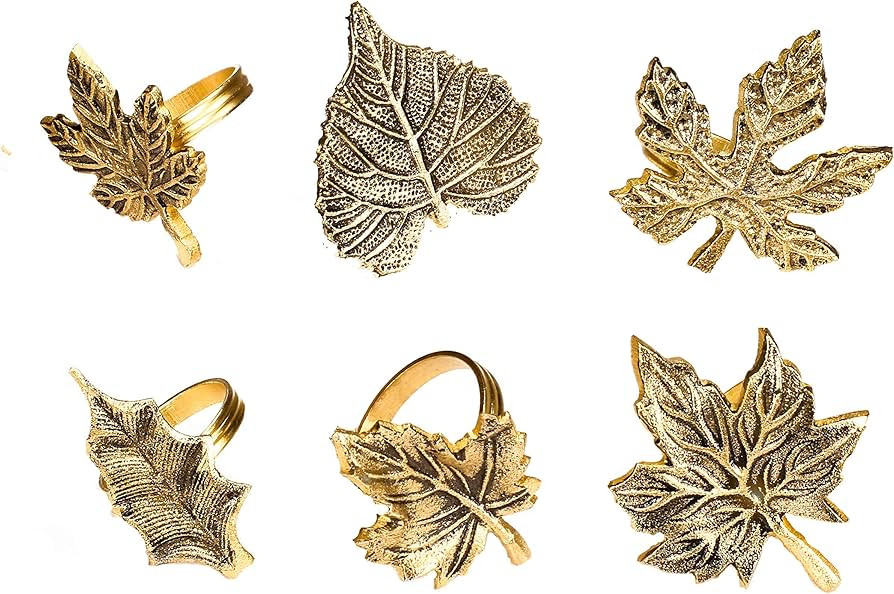 Alpha Living Home Fall Leaf Napkin Rings Set of 6, Napkin Rings Bulk for Party Decoration, Dinnin... | Amazon (US)