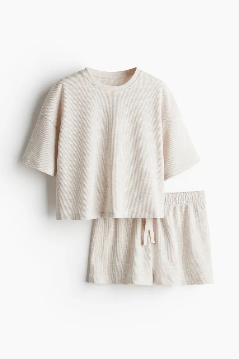 Waffled Pajama Top and Shorts - Light beige - Ladies | H&M US | H&M (US + CA)