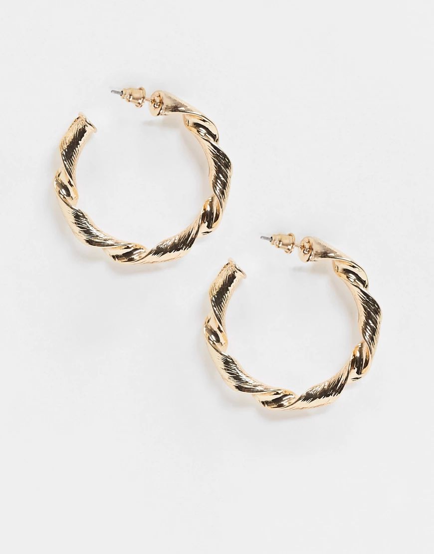 ASOS DESIGN hoop earrings in tube twist design in gold tone | ASOS (Global)