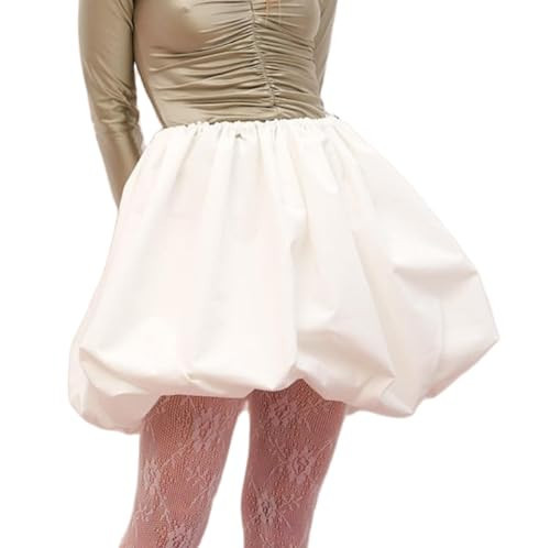 UAURORAO Y2k Bubble Mini Skirts Women Ruffle Hem A line Pleated Short Skirts High Waist Puffy Flared Balloon Skirts(Bubble 34- White,Small) | Amazon (US)