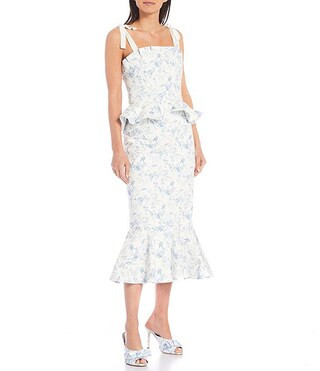 x Born on Fifth Pippa Floral Square Neck Sleeveless Tie Shoulder Peplum Midi Dress | Dillards