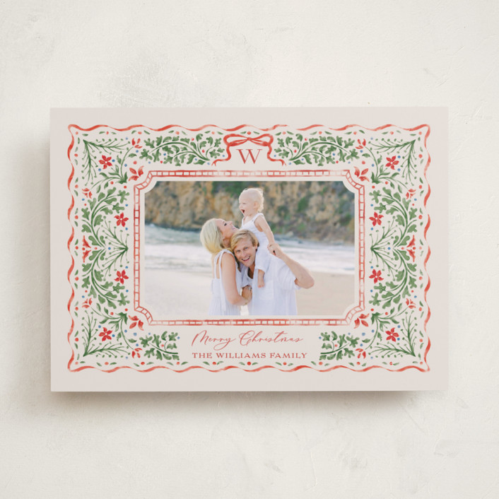 "Vintage Christmas" - Customizable Holiday Photo Cards in Green or Red by Paper Sun Studio. | Minted