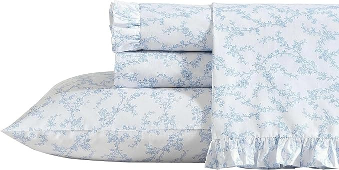 Laura Ashley - Queen Sheet Set, Breathable Percale Cotton Bedding, 200 Thread Count, Floral Home ... | Amazon (US)