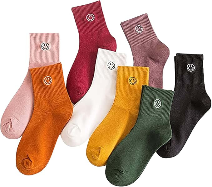 Cute Smile Face Socks,5 Pairs Funny Socks Fashion Cartoon Socks, Socks Funny Low Cut Socks For Wo... | Amazon (US)