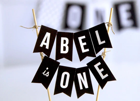 Printable monochrome cake topper pennant banner  | Etsy | Etsy (US)