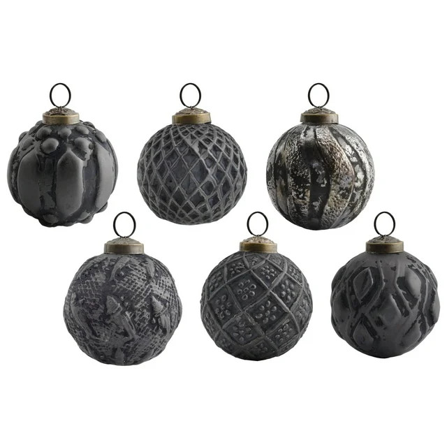 AuldHome Farmhouse Ball Ornaments (Set of 6, Matte Black); Distressed Metal Glass Ball Vintage St... | Walmart (US)