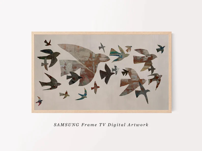 Samsung Frame TV Art Original Birds Oil Painting Wall Decor Minimalist Bird Samsung TV Art Neutra... | Etsy (US)