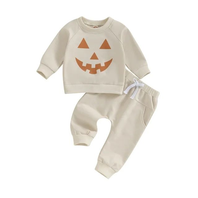 Baby Girl Boy 2 Piece Set Halloween Outfit Pumpkin Smile Print Long Sleeve Sweatshirt and Elastic... | Walmart (US)