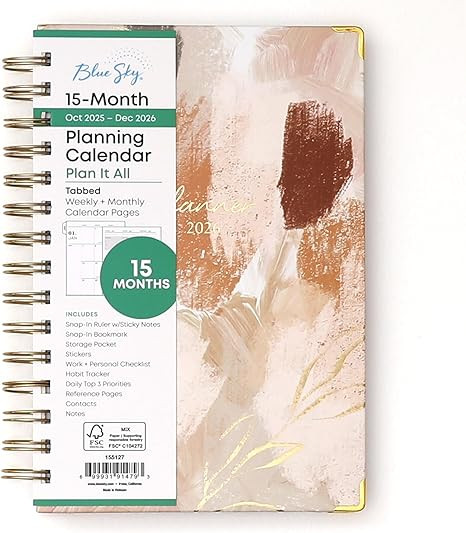 Blue Sky 15 Month 2026 Weekly and Monthly Planner Calendar, October 2025 - December 2026, 5" x 8"... | Amazon (US)