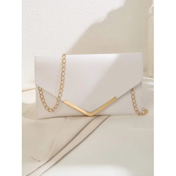 White Envelope Clutch With Gold-Tone Chain Strap Crossbody Bag | Walmart (US)