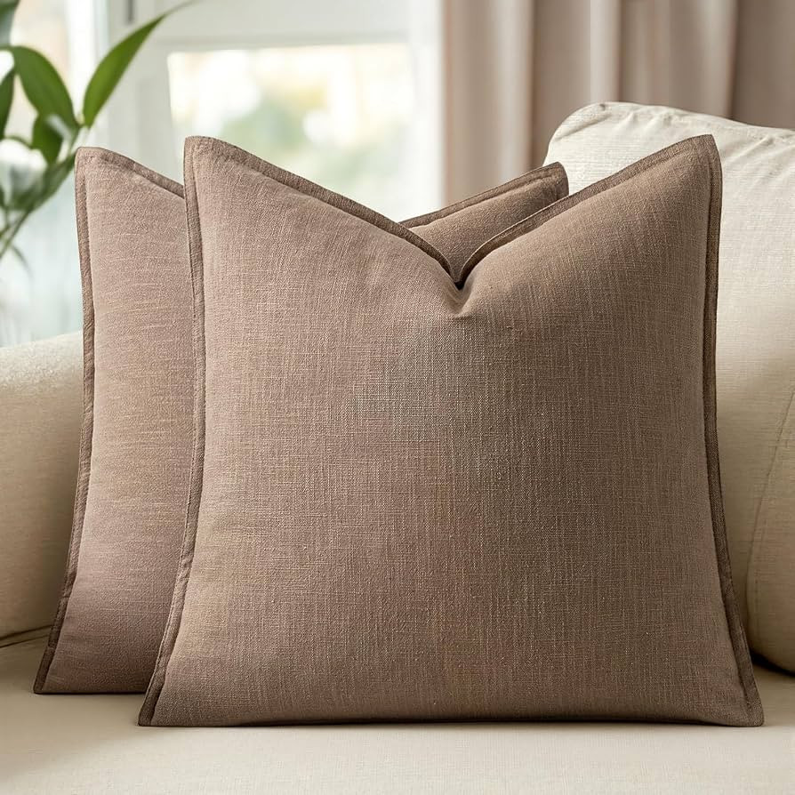 26x26 Inch Linen Solid Euro Throw Pillow Covers Set of 2 Light Brown | Amazon (US)