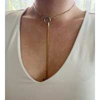 Gold Curb Chain Lariat Necklace Toggle Front, Open Circle Pendant | Etsy (US)