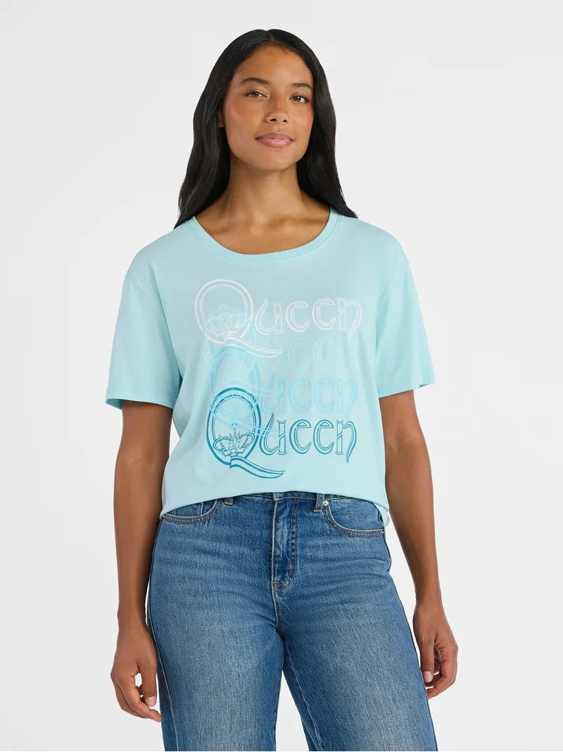 Time and Tru Women's Queen Logo Graphic Tee with Short Sleeves, Sizes XS-XXXL | Walmart (US)