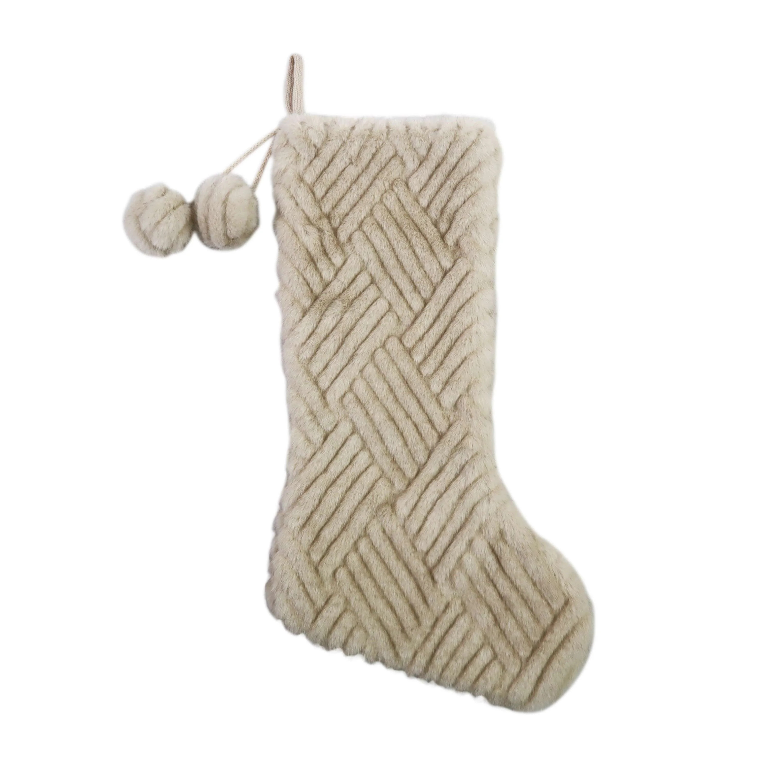 Cream Faux Fur Geo Pattern Christmas Stocking, 19 in, by Holiday Time | Walmart (US)