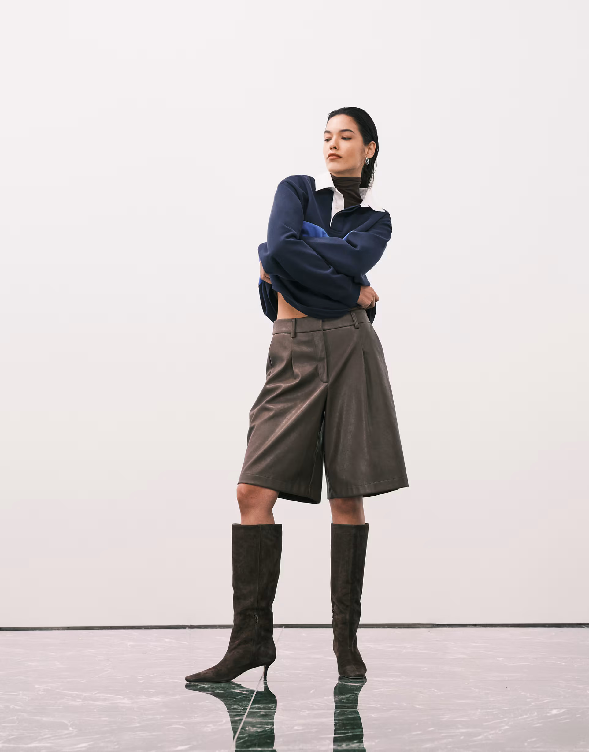 ASOS DESIGN leather look longline pleat front safari shorts in brown | ASOS | ASOS (Global)