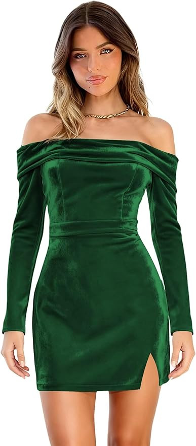 2026 Off The Shoulder Homecoming Dresses for Teens Velvet Long Sleeve Corset Cocktail Gown SH003 | Amazon (US)