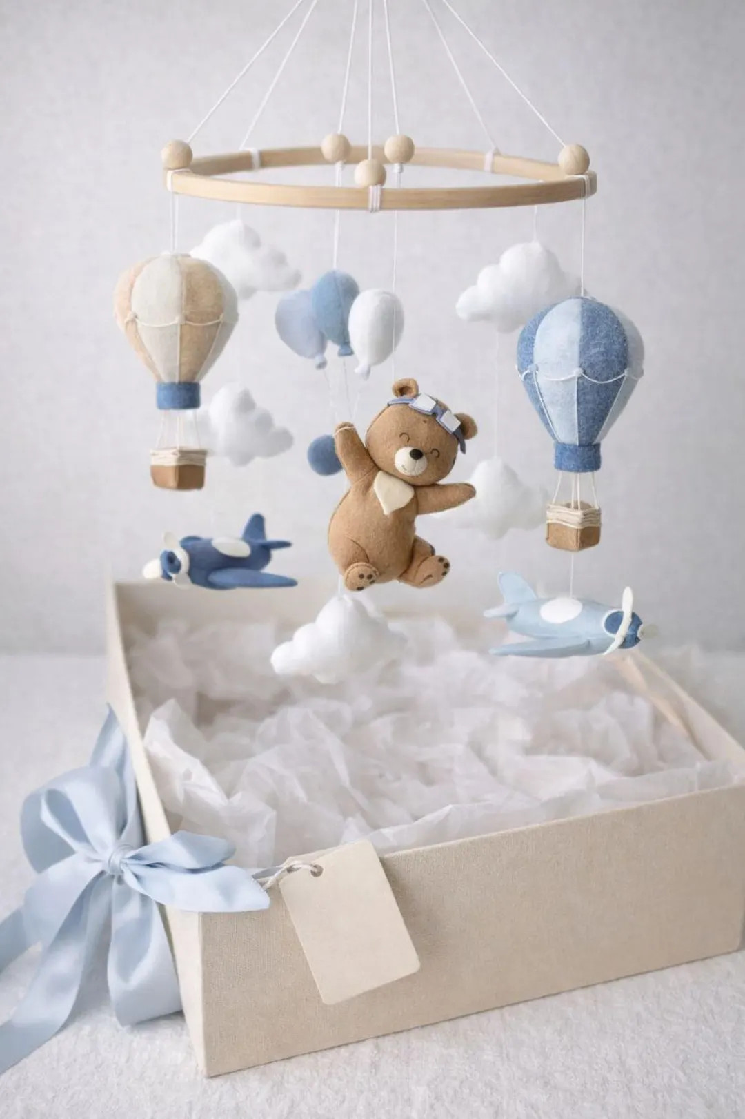 Baby Boy Nursery Mobile, Airplane Teddy Bear Mobile, Hot Air Balloon Crib Decor - Etsy | Etsy (US)