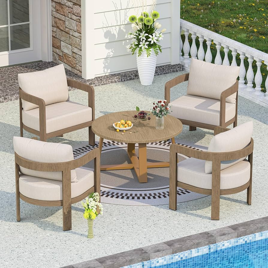 Outdoor Patio Furniture Set, 5 Pieces Modern Metal Patio Conversation Set with 6" Thick Cushions,... | Amazon (US)