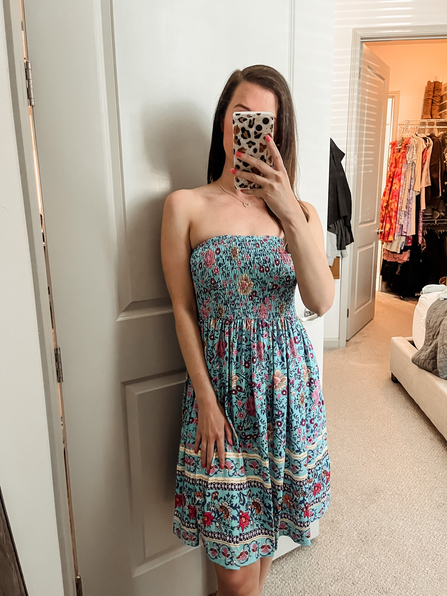 Summer Dresses for Women Beach Cover Ups Strapless Boho Floral Print  Sundress 