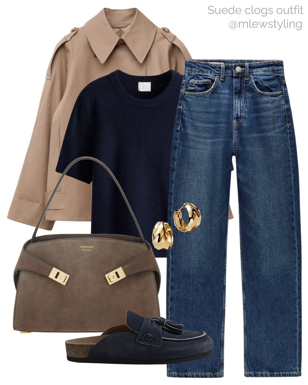 Fall outfit with suede clogs and navy blue 💙

Tags: & other stories short trench coat, Zara mom jeans, dark denim, navy blue sweater tee, Ferragamo hug bag, autumn fashion, back to school, capsule wardrobe, fall trends

#LTKSeasonal #LTKItBag #LTKShoeCrush