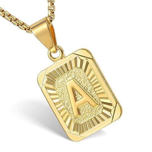 Hermah 26 Gold Plated Square Capital Initial Letter Charm Pendant Necklace for Men Women Box Stee... | Amazon (US)