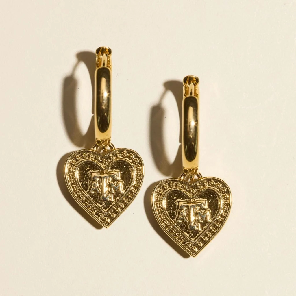 Texas A&M University Chunky Heart Logo Huggie Earrings | Nickel and Suede