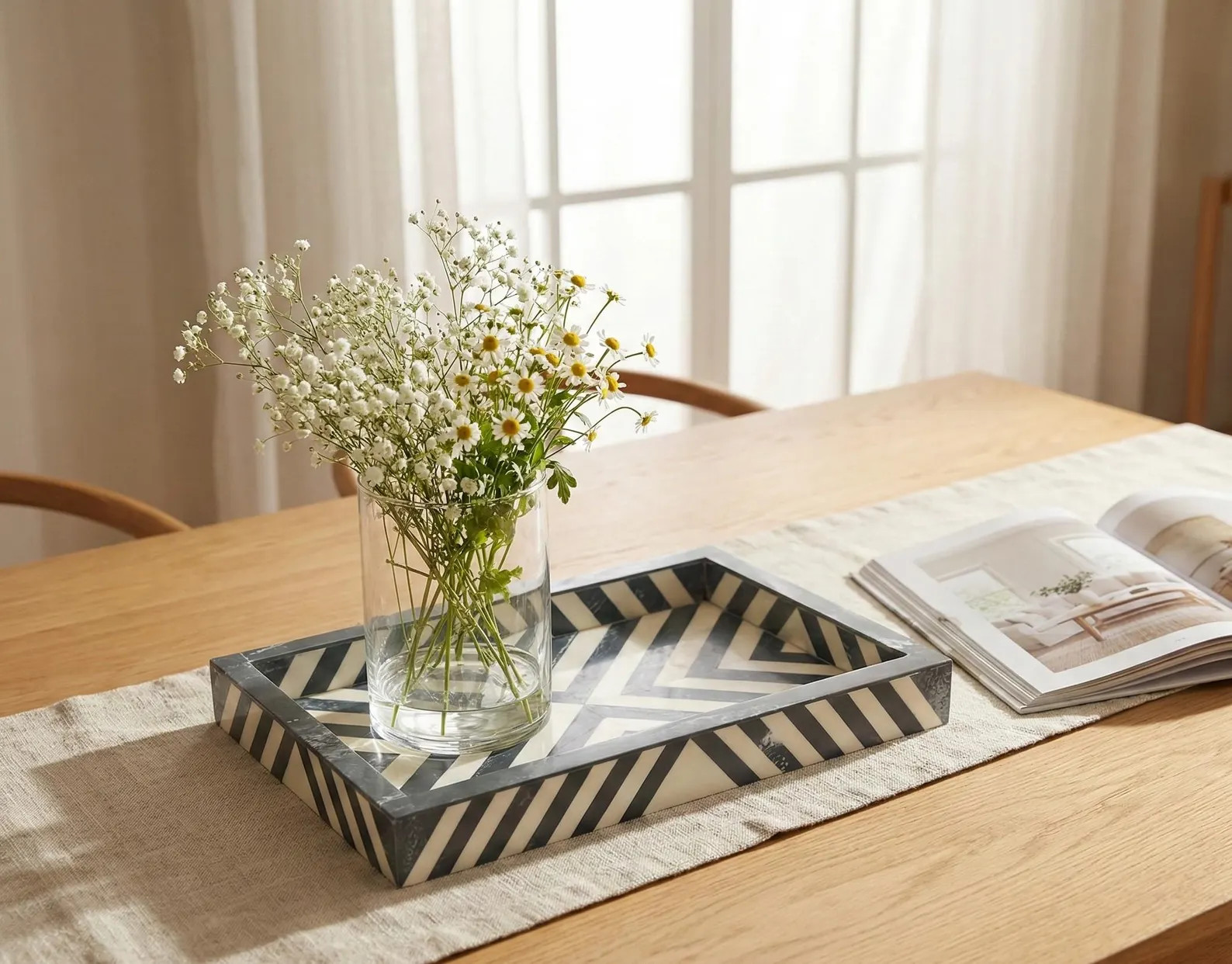 Black and White Geometric Resin Tray | Modern Chevron Serving Tray | MDF Decorative Platter for C... | Etsy (US)