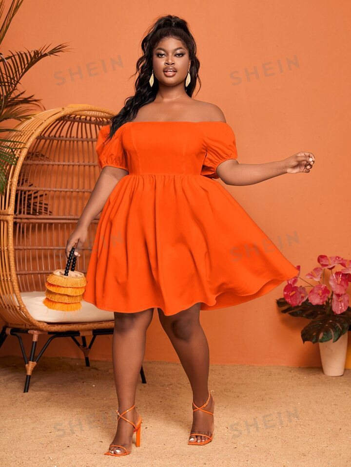 SHEIN Slayr Plus Off Shoulder Puff Sleeve Dress | SHEIN