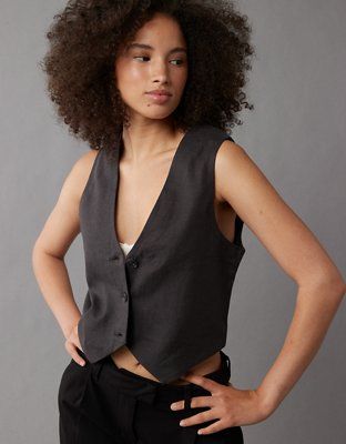 AE Linen-Blend Waistcoat Vest | American Eagle Outfitters (US & CA)