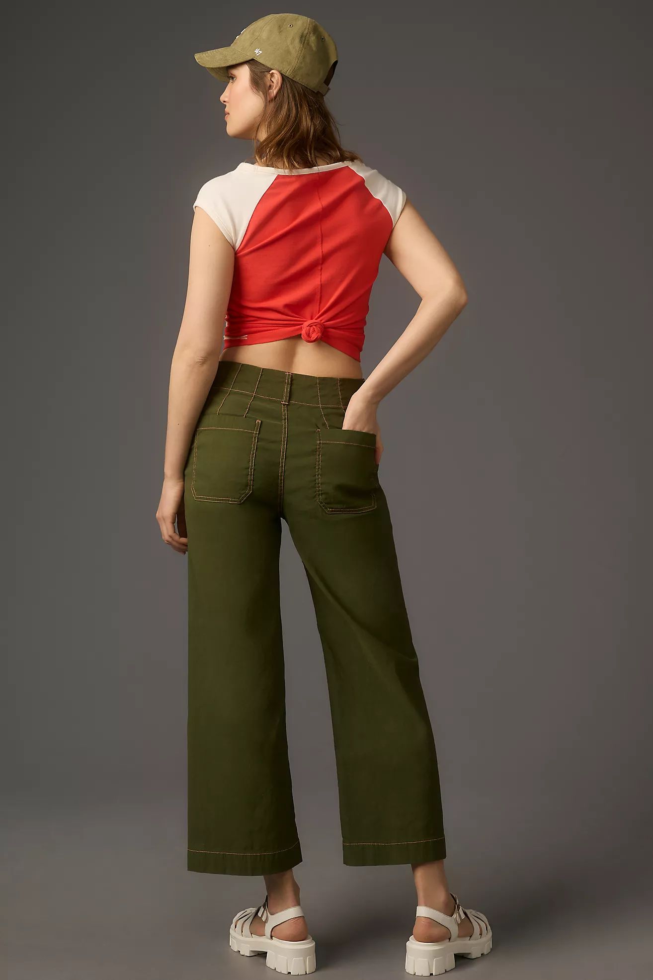 The Colette Cropped Wide-Leg Pants by Maeve: Contrast-Stitch Edition | Anthropologie (US)