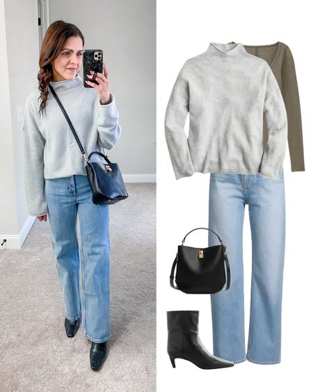 November outfit idea | sweater, wide leg jeans (took my smaller size & the regular length), black ankle boots, shopper bag 

#LTKstyletip