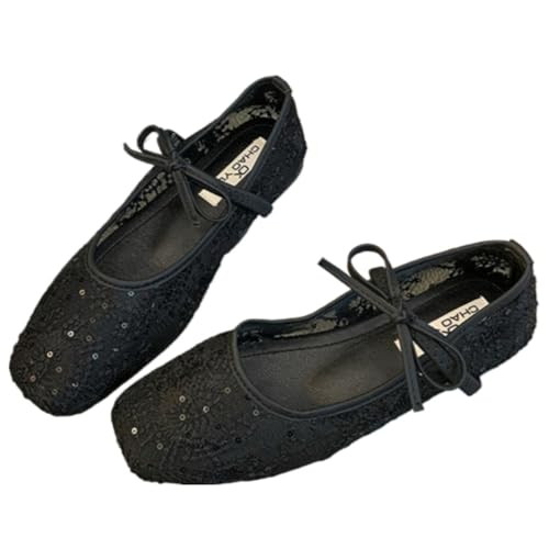 Women's Embroidery Lace Mesh Ballet Flats, Elegant Square Toe Flat Shoes for Party, Fashionable D... | Amazon (US)