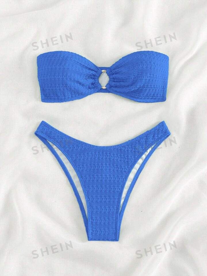 SHEIN Swim Summer Beach Ring Linked Bandeau Bikini Set | SHEIN