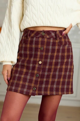 Campus Plaid Button Down Mini Skirt Brown/Orange | Pink Lily