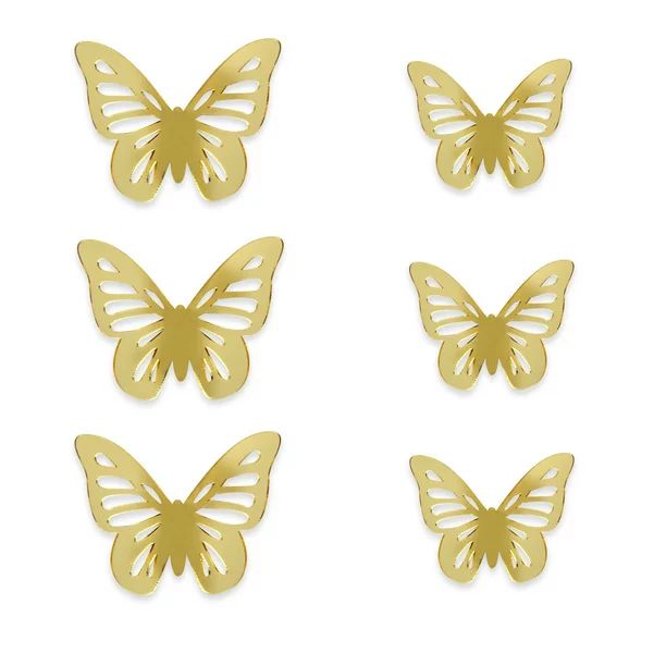 Blue Moon Studio 6pc Peel and Stick Self-Adhesive Gold 3D Butterfly Wall Mirror Decals | Walmart (US)