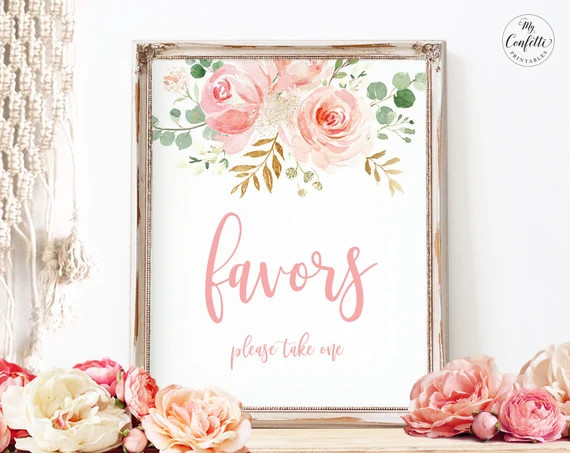 Baby Shower Favors Sign, Printable Party Favors Sign, Blush Pink Floral, Boho, Girl, 8x10, MCP820... | Etsy (US)