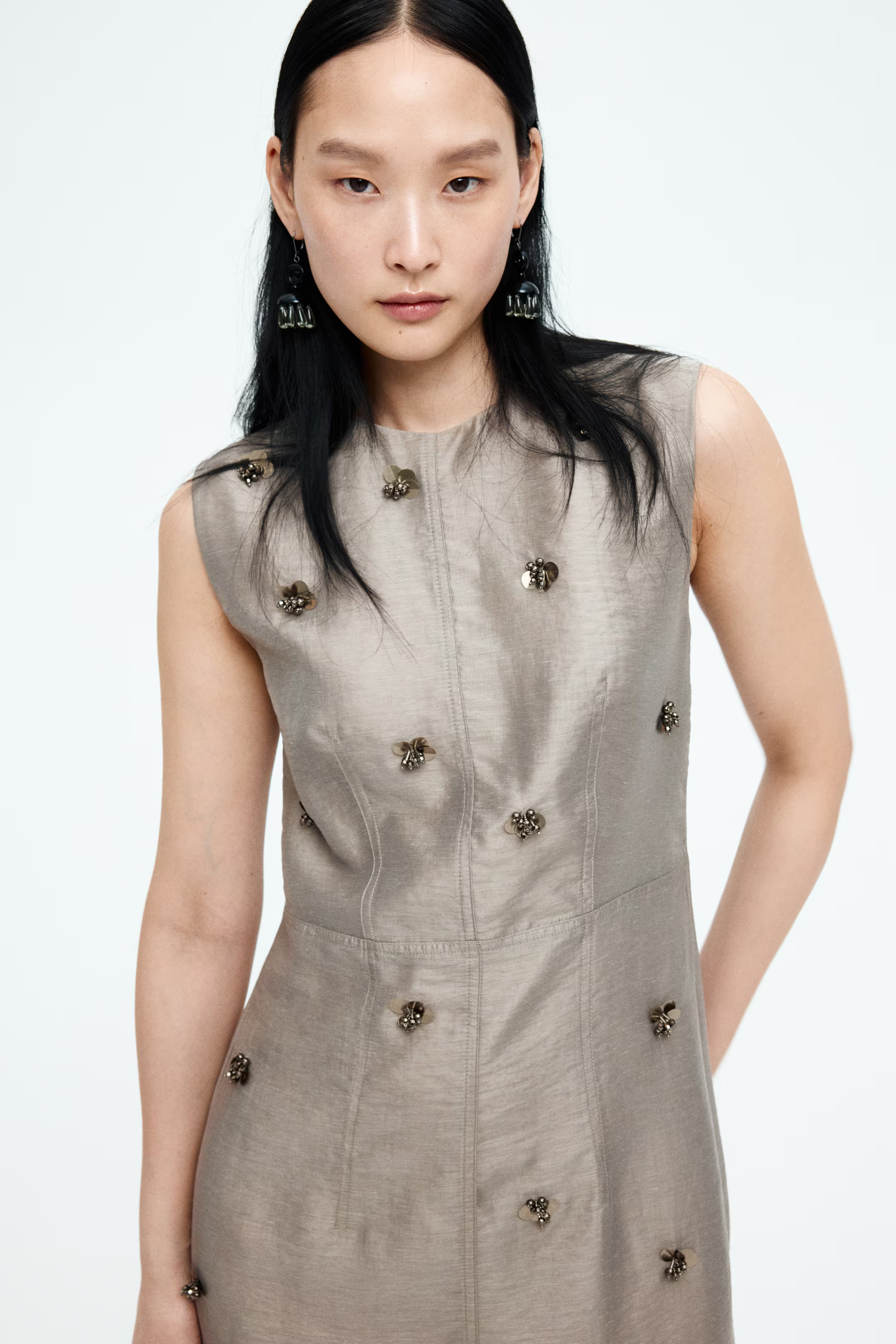 Embellished pencil dress - Grey - Ladies | H&M GB | H&M (UK, MY, IN, SG, PH, TW, HK)