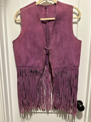 Vintage 1970s Purple Hippie Boho Western Suede Fringe Crop Vest Festival Large | eBay US