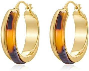 14K Gold Plated Chunky Hoop Earrings for Women Vintage Leopard Print Hoops Large Round Hoop Earri... | Amazon (US)