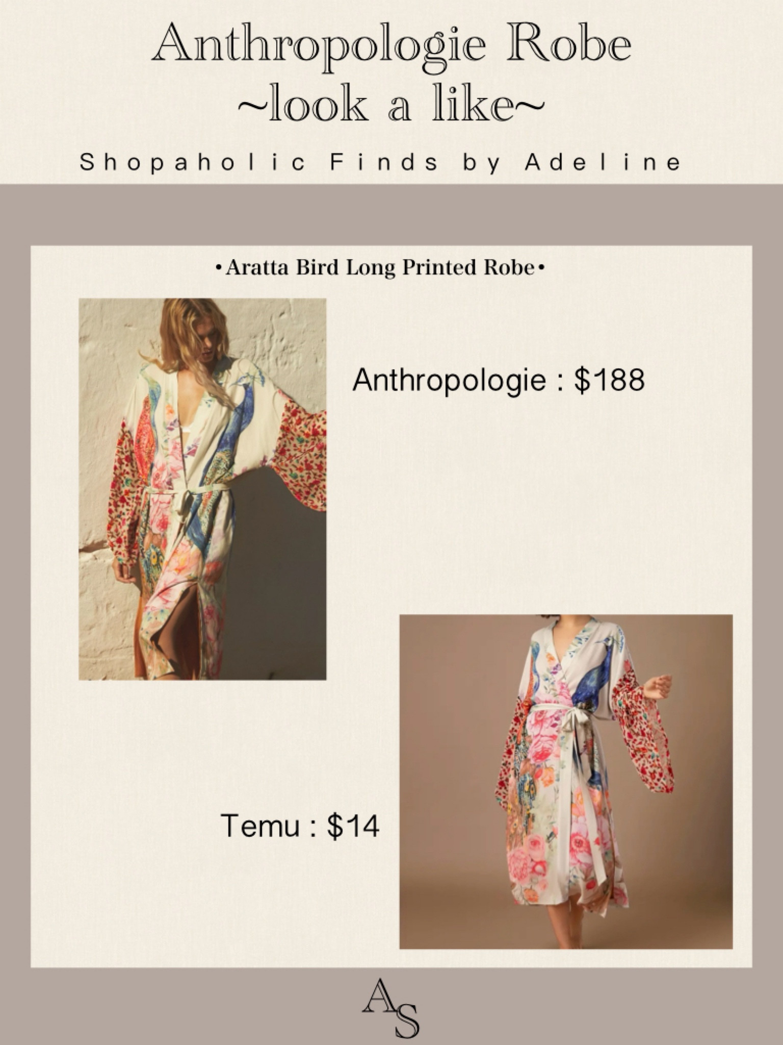 Such a good look a like! I actually own the Temu version & love it. Such a pretty print and comfortable robe.

#LTKsalealert #LTKfindsunder50 #LTKstyletip