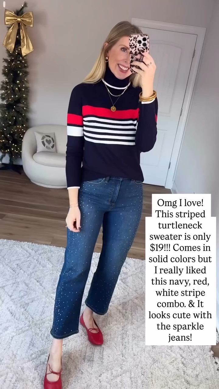Walmart try on, striped turtleneck, sparkle jeans 

#LTKFindsUnder50 #LTKStyleTip