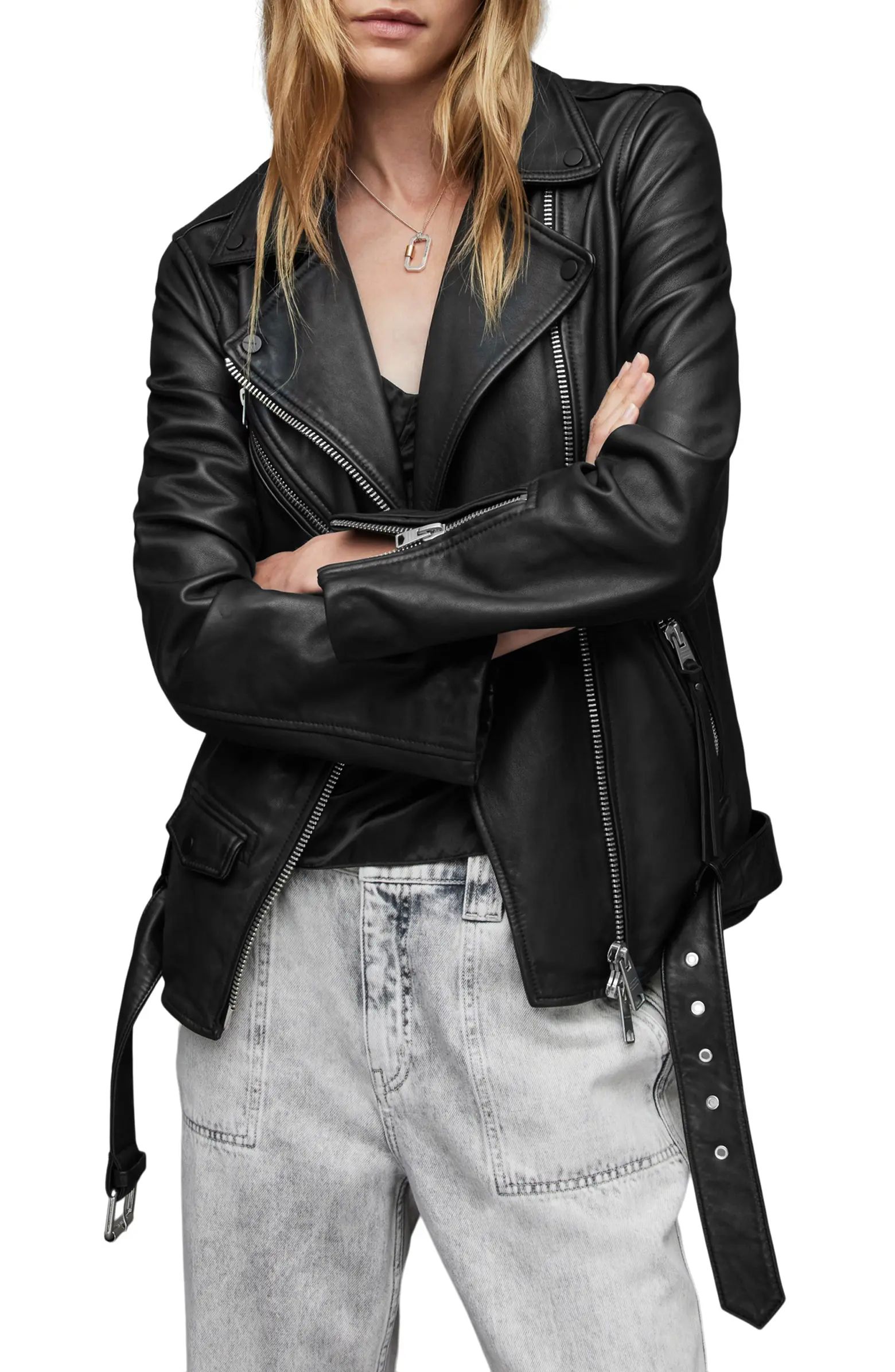 AllSaints Billie Oversize Leather Biker Jacket | Nordstrom | Nordstrom