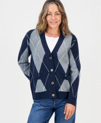 Style & Co Petite Argyle V-Neck Button-Front Cardigan, Macy's Exclusive - Industrial Blue | Macy's